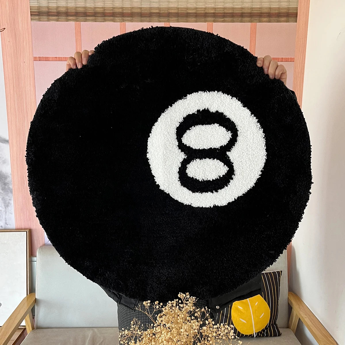 1 Pack Black Billiards 8 Ball Plush Soft Bedroom Rug