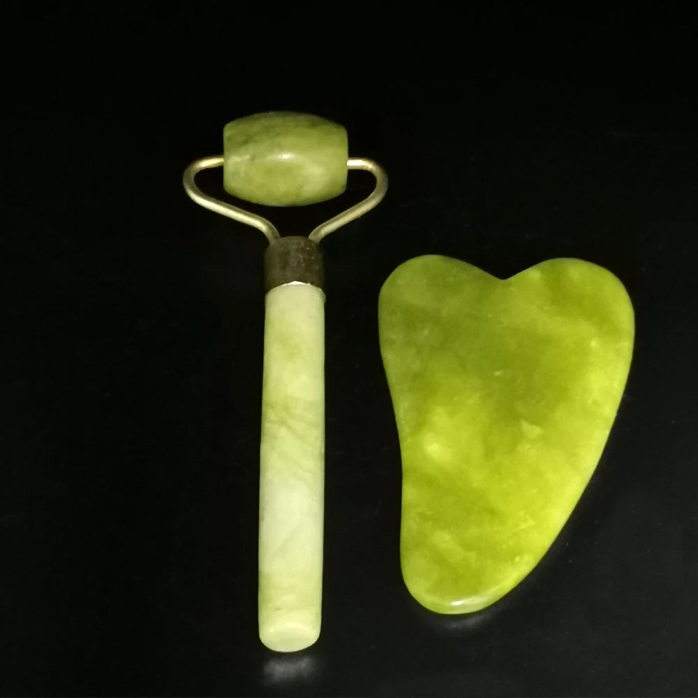 Natural Jade Face Roller Gua Sha Scraper Set Masssager