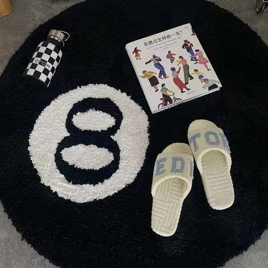 1 Pack Black Billiards 8 Ball Plush Soft Bedroom Rug