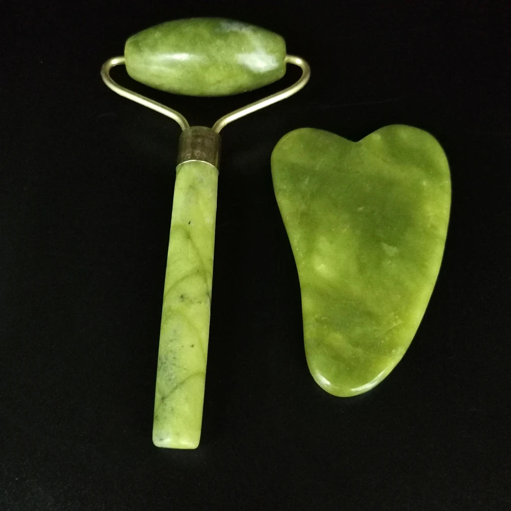 Natural Jade Face Roller Gua Sha Scraper Set Masssager